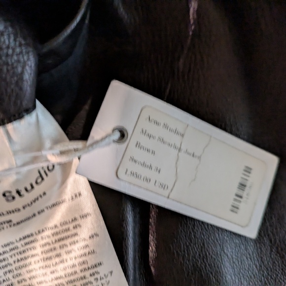 $2000 Acne Studios Mape Black Leather Jacket w/Brown Shearling Collar DE34 - Picture 6 of 10
